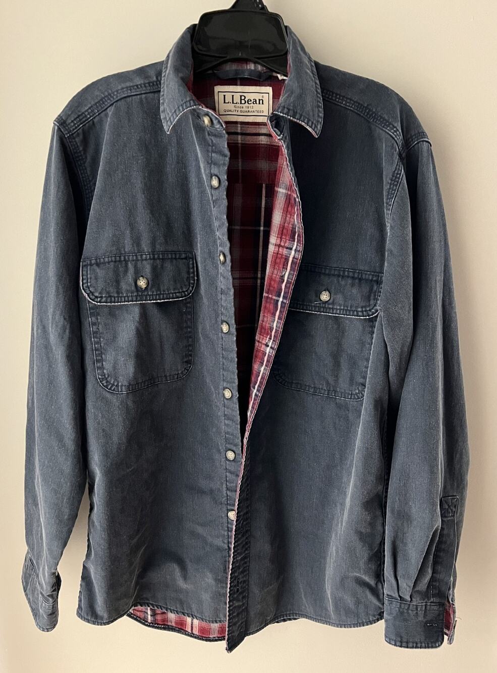 L.L. Bean Hurricane Denim Shirt Flannel Lined Shacket Vintage 90s Men's S Canada